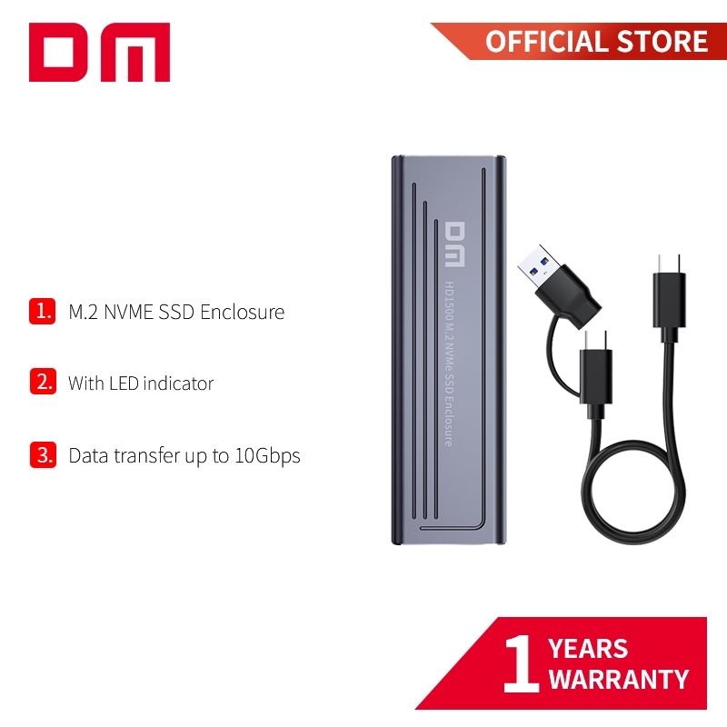 Dm M.2 NVME SSD 10Gbps เป็น USB 3.2 Type-C Enclosure HD1500