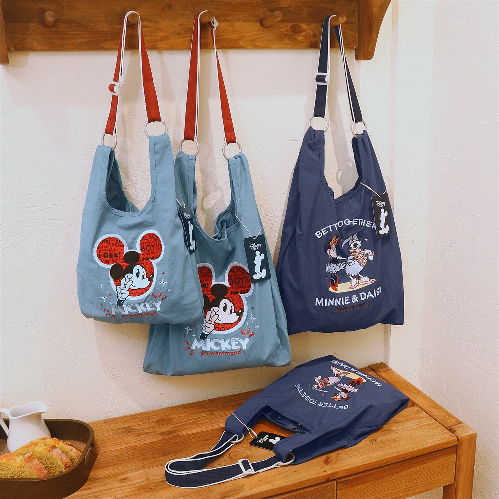 การ์ตูนการ์ตูนไนลอนปักกระเป๋าถือสองด้านมิกกี้เมาส์ความจุขนาดใหญ่ Tote Bag S
