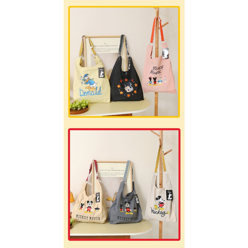 การ์ตูนการ์ตูนไนลอนปักกระเป๋าถือสองด้านมิกกี้เมาส์ความจุขนาดใหญ่ Tote Bag S