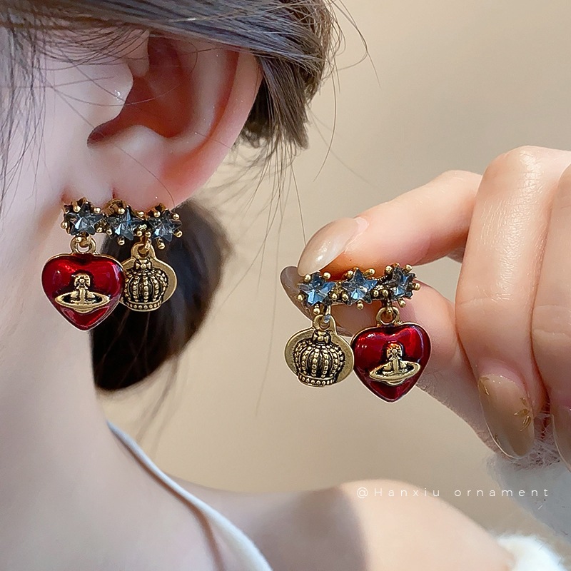 [Jewbeauty]เงินเข็มหยดน้ํามันชุดเพชรดาวเสาร์ต่างหูออกแบบย้อนยุคต่างหูแสงหรูหราความรู้สึกสูงต่างหูผู้หญิง