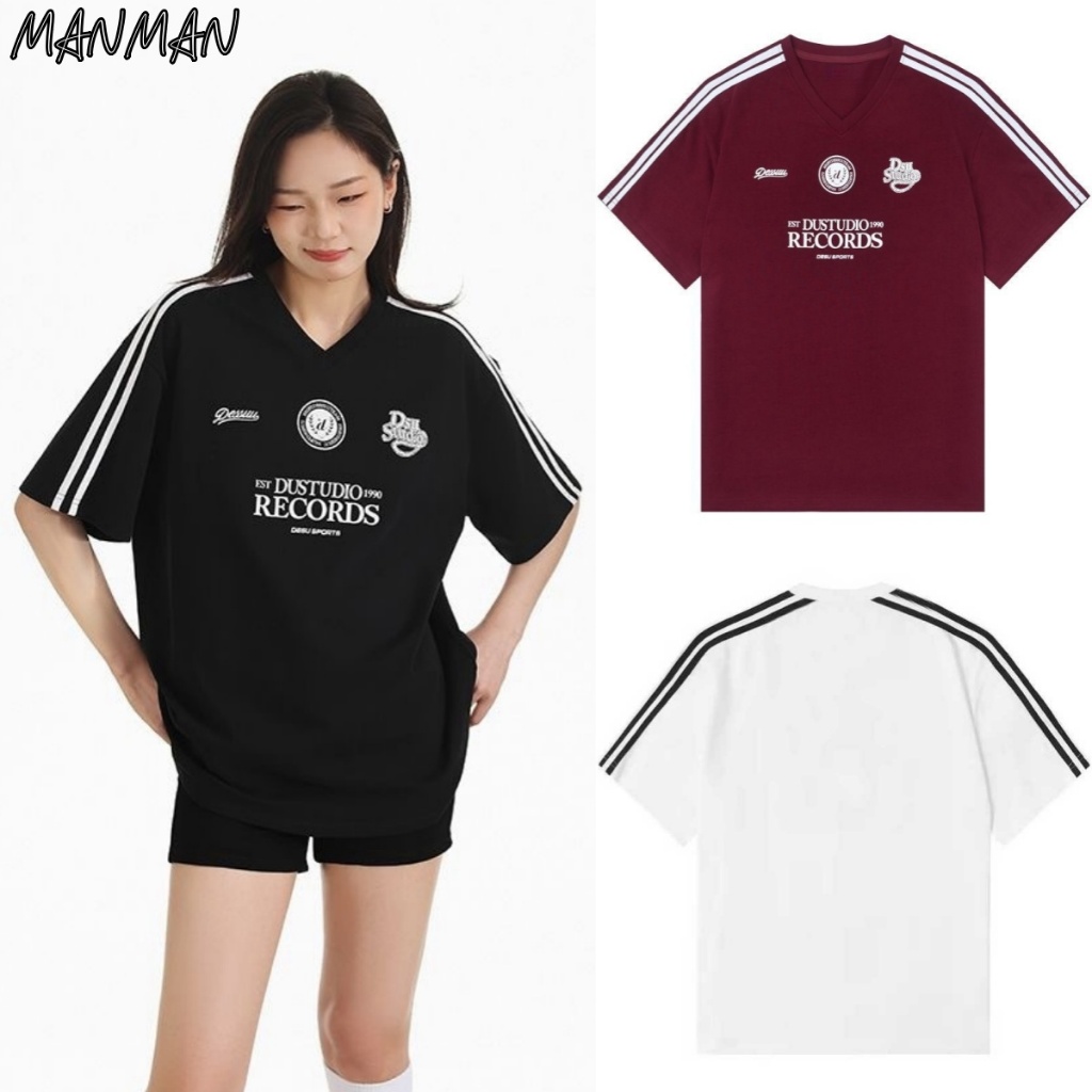 MANMAN สไตล์อเมริกัน วินเทจเทรนด์ การพิมพ์ตัวอักษร เสื้อผู้ชาย คอวี