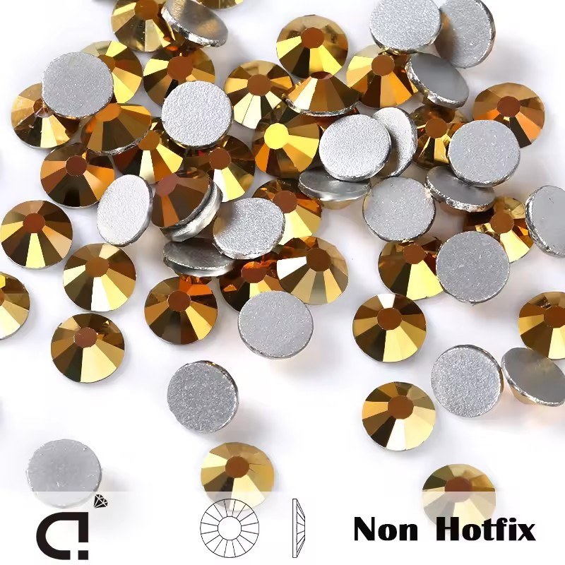 1440pcs Gold Hematite Non Hotfix Flatback กาวบนแก้ว Rhinestones อัญมณีชุดแต่งงานตกแต่ง