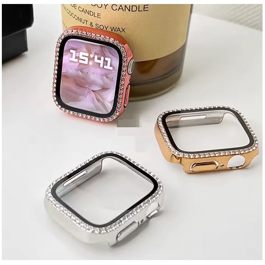 PC Tempered Glass Case Compatible For i Watch Case Bling Diamond  iwatch เคส For iwatch Case For Wat
