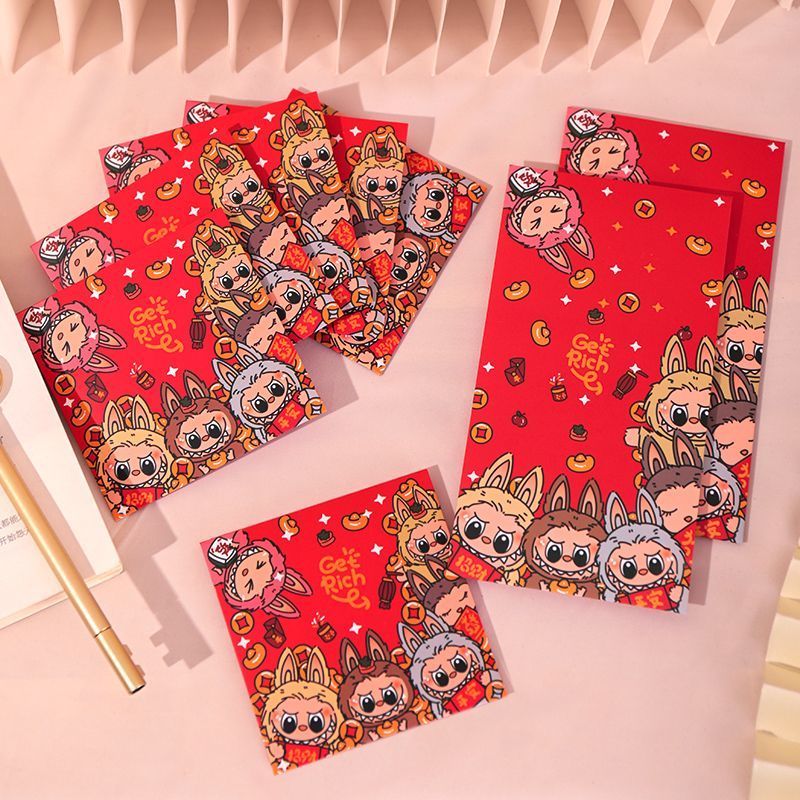 6ชิ้น การ์ตูน ซองอั่งเปา Labubu Red Envelope 2025 ปีใหม่ซองจดหมายสีแดง เทศกาลตรุษจีน สีแดง ซองจดหมาย Happy New Year