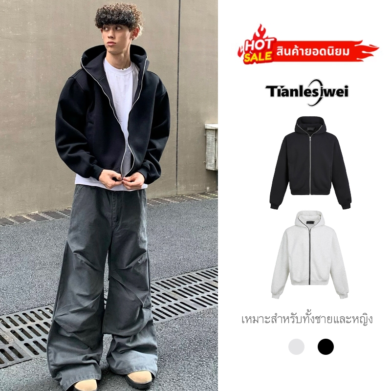 Tianlesiwei Mens Coat Sweatshirt American Retro Cardigan Hoodie High Street