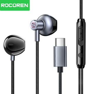 Rocoren Type-C หูฟังแบบมีสายกึ่งอินเอียร์เบสสเตอริโอพร้อมไมโ…