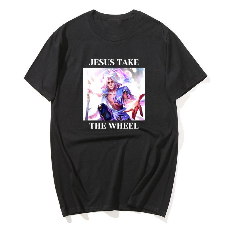 Viktor Arcane Jesus Take The Wheel เสื้อยืด Unisex Vintage Jayce X Viktor Tshirt ผู้หญิงผู้ชายลําลอง