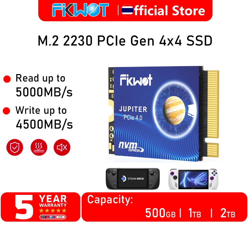 Fikwot FX953 M.2 2230 PCIe Gen4 NVMe SSD, ความเร็วอ่านสูงสุด 5000MB/s, ความเร็วเขียน 4500MB/s, รองรับ Steam Deck, Asus ROG Ally, Microsoft Surface Pro