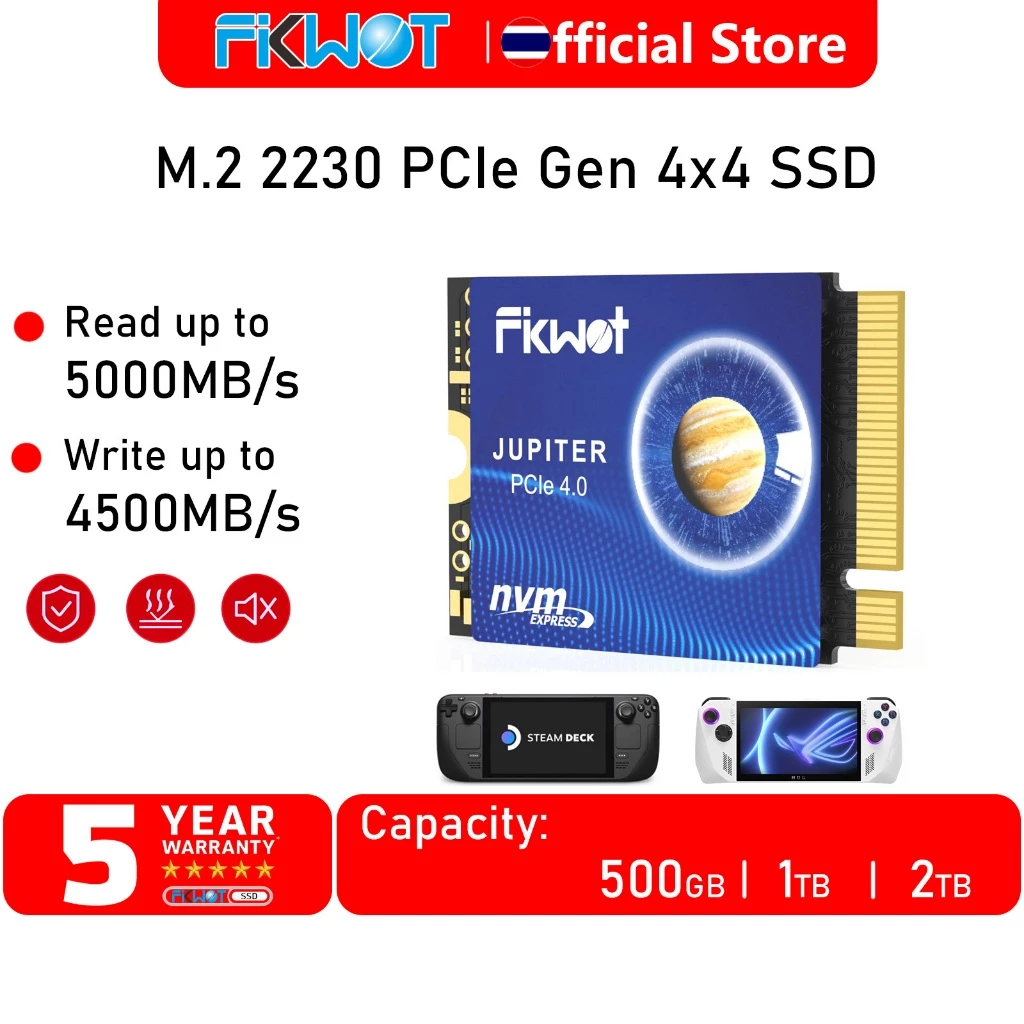 Fikwot FX953 M.2 2230 PCIe Gen4 NVMe SSD, ความเร็วอ่านสูงสุด 5000MB/s, ความเร็วเขียน 4500MB/s, รองรับ Steam Deck, Asus ROG Ally, Microsoft Surface Pro