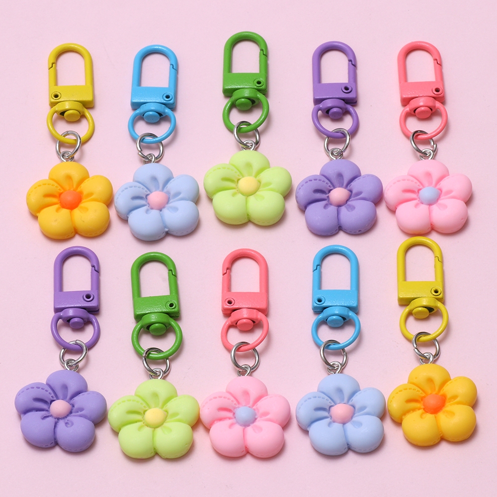 1 ชิ้นดอกไม้ที่มีสีสันพวงกุญแจแยกแหวน Keyfob Charm Chain Key เด็กของขวัญนักเรียนเครื่องประดับทําอุปกรณ์เสริม