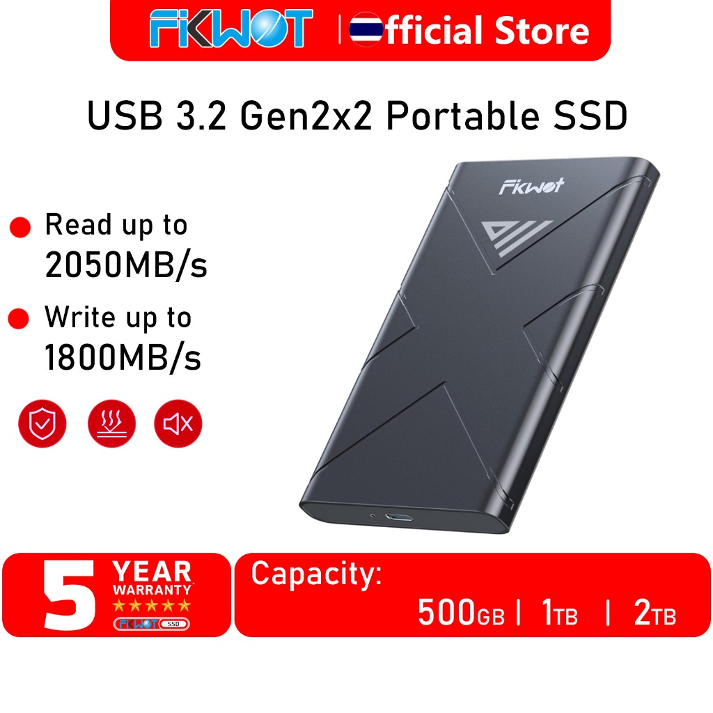 Fikwot FP80  แบบพกพาภายนอก, USB-C 3.2 Gen2, ความเร็วสูงสุด 2050MB/s, ฮาร์ดไดรฟ์ SSD สำหรับ iPhone 15 (Pro), PS5/PS4 (Pro), Xbox, Android, Mac, PC