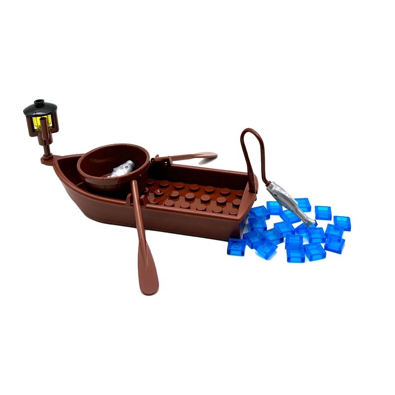 ฉากทหาร Drifting Raft เรือพอร์ตอาหารปลา MOC Assembly อนุภาคขนาดเล็ก Building Blocks อิฐสร้างสรรค์ 21301 2551 DIY ของขวัญเด็ก