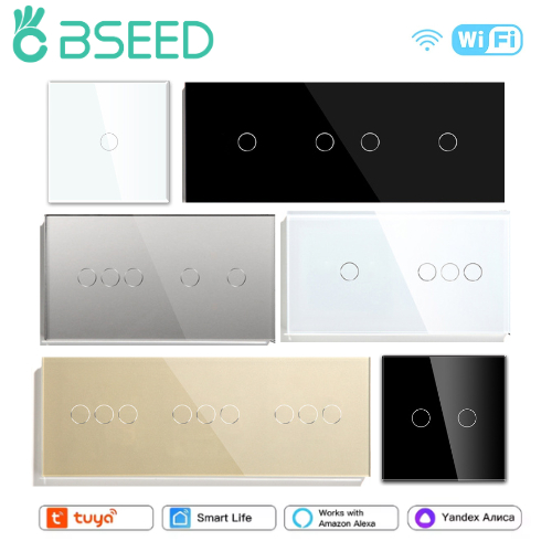 Bseed Wifi 1/2/3Gang สมาร์ทสวิทช์สัมผัส 1/2/3Way สวิตช์ไฟผนัง Tuya Smart Life App ควบคุมต้องการ Neut
