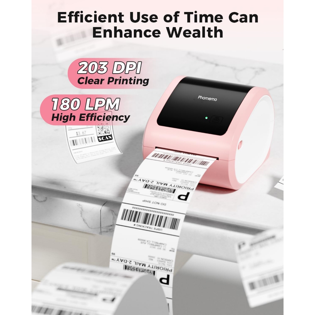 Phomemo D520BT เครื่องพิมพ์ใบปะหน้า  เครื่องพิมพ์สติ๊กเกอร์ บาโค้ด USB+Bluetooth A6 Thermal Printer