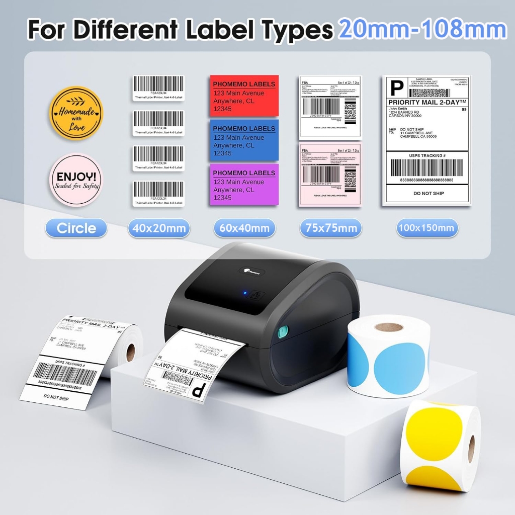 Phomemo D520BT เครื่องพิมพ์ใบปะหน้า  เครื่องพิมพ์สติ๊กเกอร์ บาโค้ด USB+Bluetooth A6 Thermal Printer