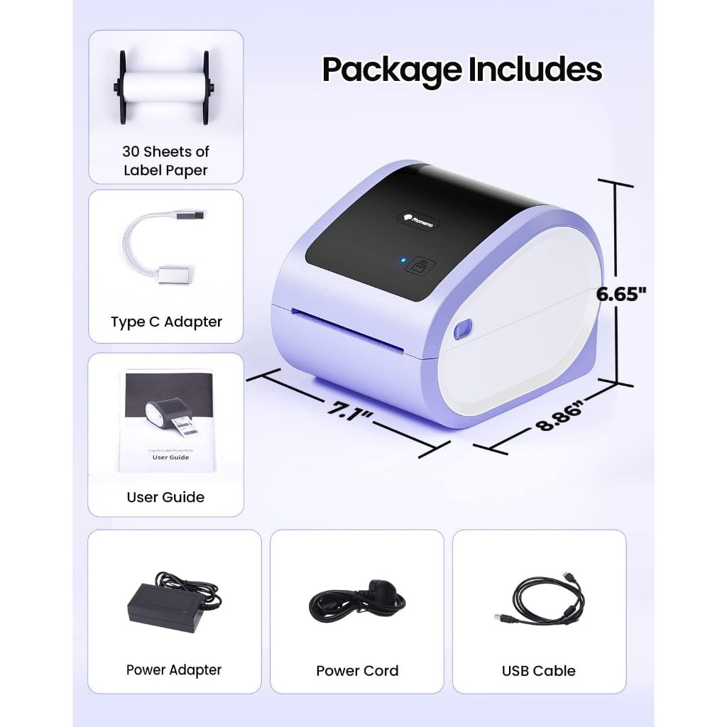 Phomemo D520BT เครื่องพิมพ์ใบปะหน้า  เครื่องพิมพ์สติ๊กเกอร์ บาโค้ด USB+Bluetooth A6 Thermal Printer