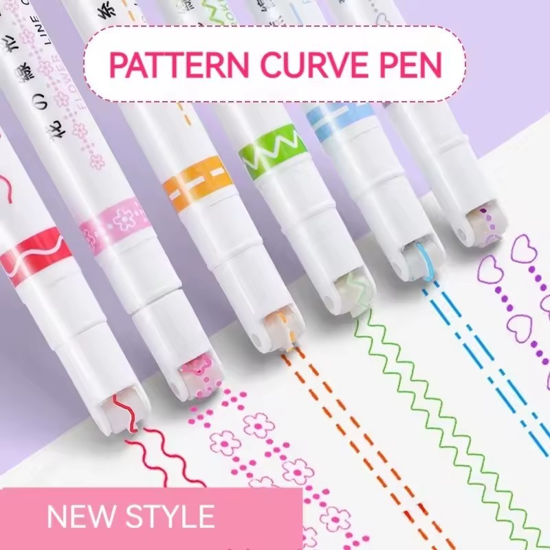 6 ชิ้น/เซ็ตดอกไม้ Line Shape Highlighter ปากกา Roller Tip Curve Liner Marker Kawaii เครื่องเขียนเกาหลีโรงเรียนอุปกรณ์สํานักงานของขวัญ