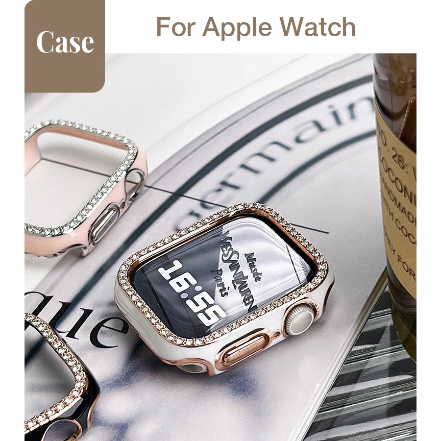 Two-Color Diamond-Studded Anti-Collision กรอบ Half-Enclosed Hollow Protection สําหรับ Apple Watch S1