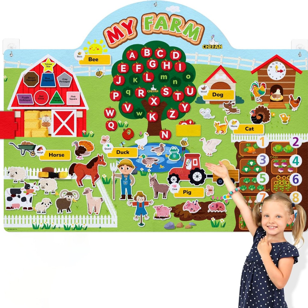 สัตว์ฟาร์ม Felt Board ของเล่น Farmhouse Theme Busy Board Early Education ของเล่นก่อนวัยเรียน Storytelling Montessori ของเล่นของขวัญสําหรับเด็ก