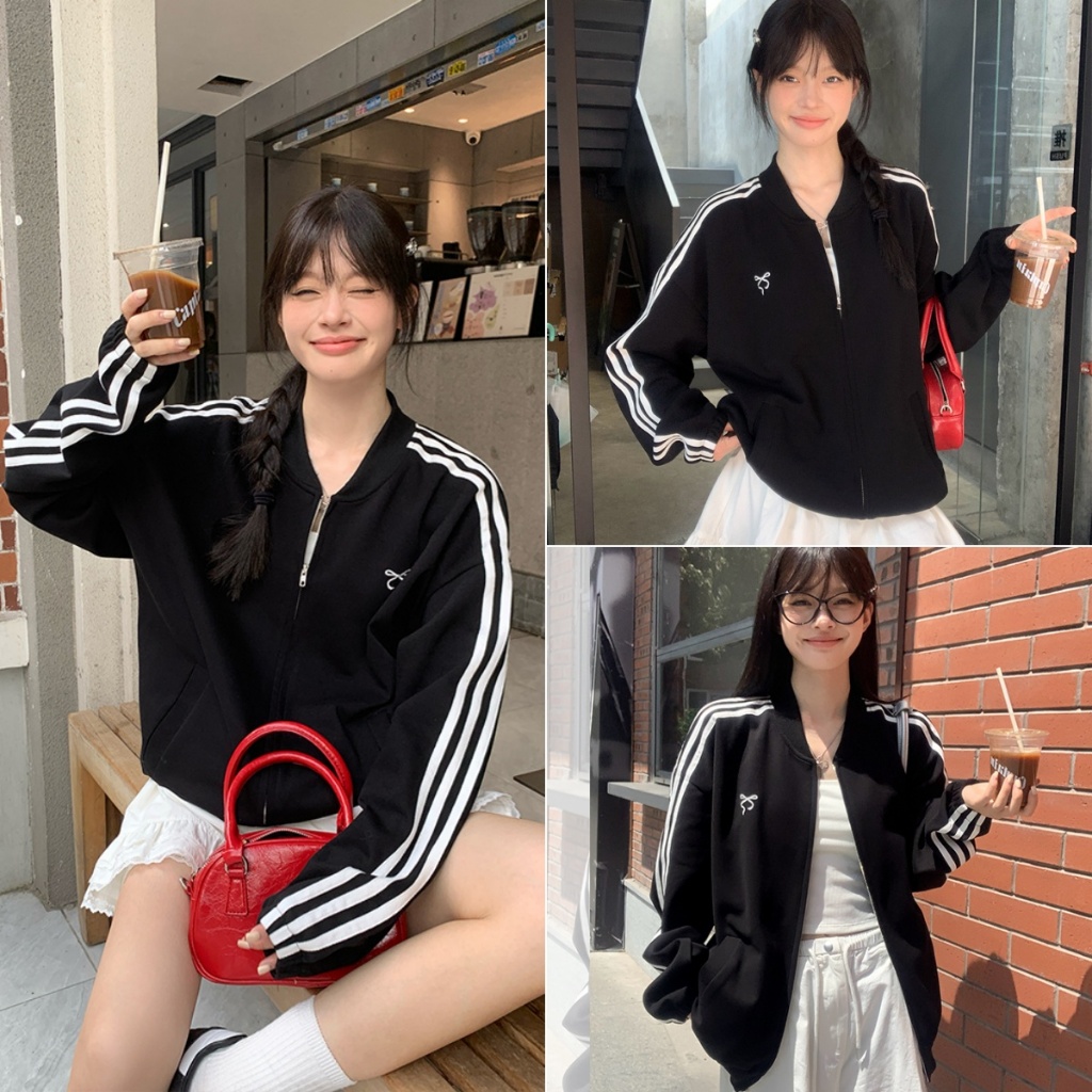 Hotgirl พร้อมส่ง เสื้อคลุมผู้หญิง แจ็คเก็ตผู้หญิง เสื้อลายทางย้อนยุค ทันสมัยและลำลอง สไตล์อเมริกัน