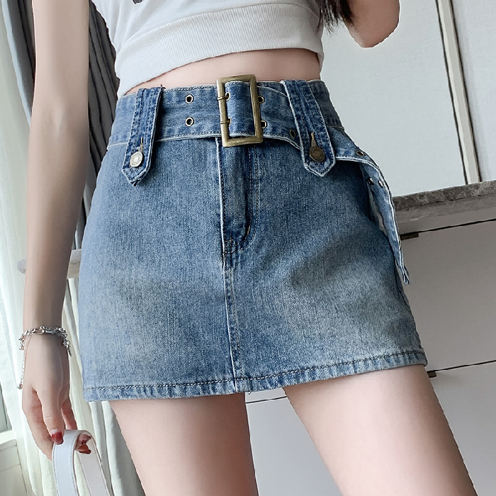 S-4XL กระโปรงยีนส์สั้น y2k ซับในเป็นกางเกง ไม่ยืด แถมเข็มขัด เก๋ๆโชว์ขาอ่อนแซ่บๆ - รูปที่ 4