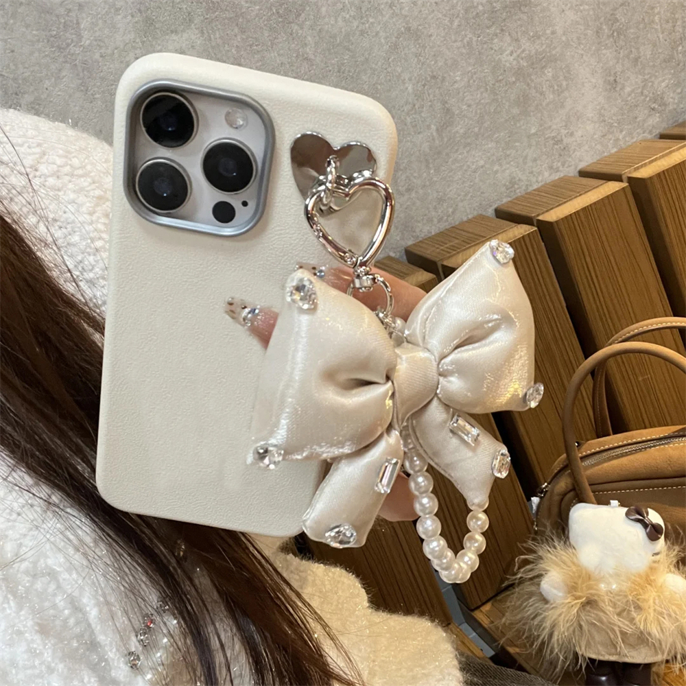 เกาหลีน่ารัก 3D ริบบิ้นโบว์เพิร์ล TPU เคสโทรศัพท์สําหรับ iPhone 16 15 14 13 12 11 Pro Max น่ารัก Matte กันกระแทกนุ่ม