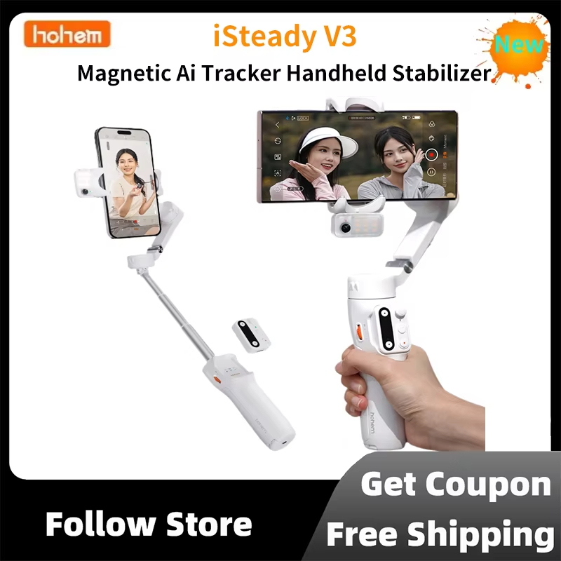 Hohem ISteady V3 AI Handheld Stabilizer สามสีเติมแสง Selfie Stick โทรศัพท์ Gimbal สําหรับสมาร์ทโฟนบั