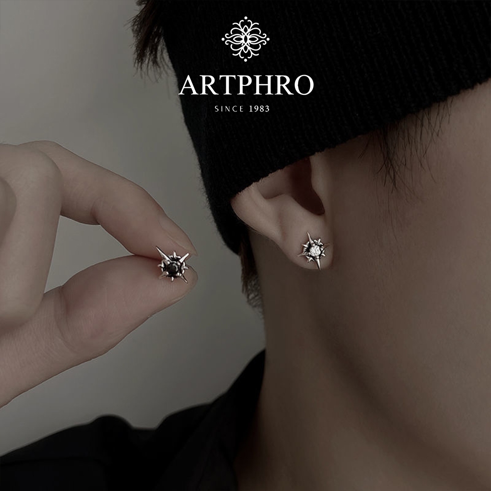 Artphro ต่างหูเพทาย Polaris เข็มเงินระดับไฮเอนด์ต่างหูอเนกประสงค์สําหรับผู้ชายสําหรับผู้หญิง