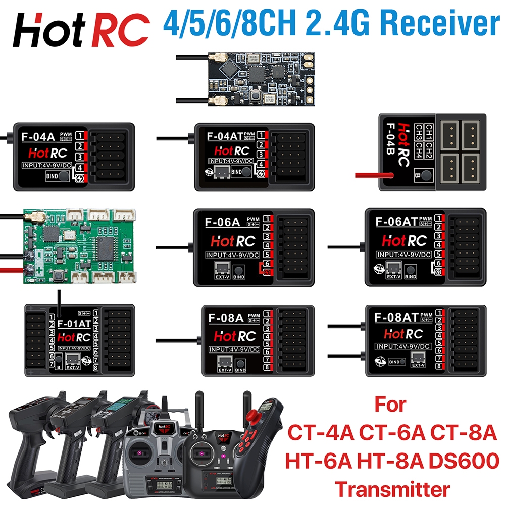 Hotrc ตัวรับสัญญาณ 4 5 6 8CH 2.4GHz พร้อมไจโร ระยะไกล สําหรับ CT-4A CT-6A CT-8A HT-6A HT-8A DS600