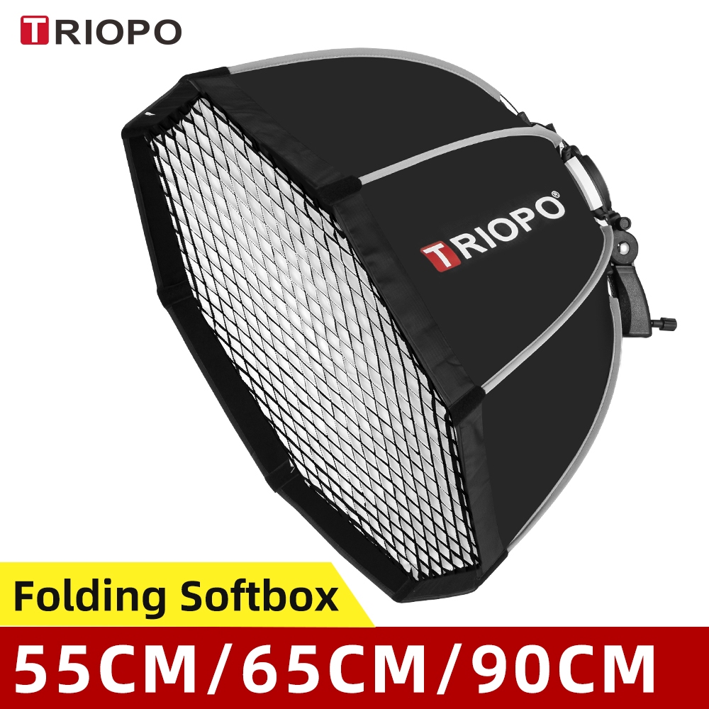 Triopo KS2 55 ซม.65 ซม.90 ซม.120 ซม.Speedlite แบบพกพา Octagon ร่ม SoftBox + ตารางรังผึ้งกลางแจ้งแฟลช SoftBox