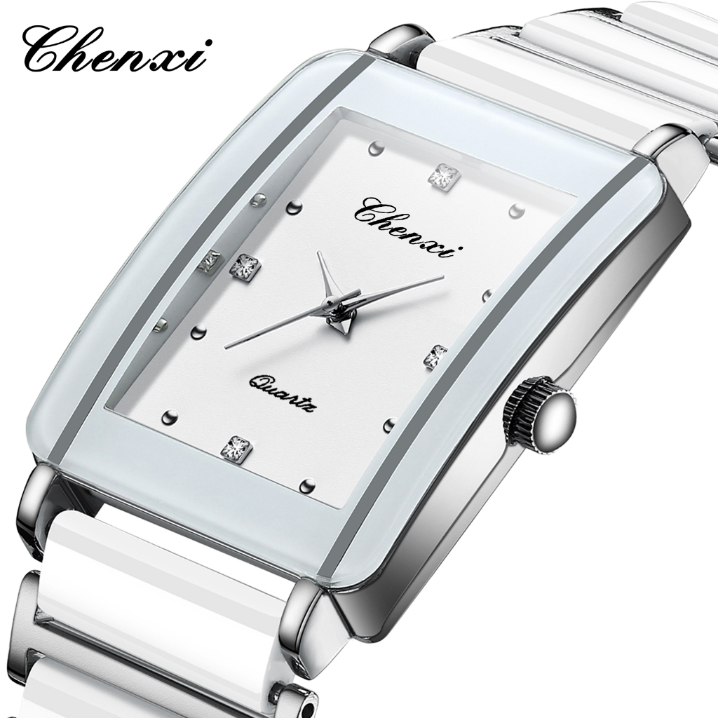 CHENXI นาฬิกาแบรนด์ Original นาฬิกาผู้หญิงและผู้ชาย,Quartz Movement นาฬิกาเซรามิกสี่เหลี่ยม