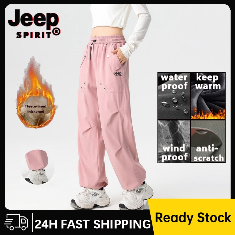JEEP SPIRIT กางเกงสกีกันน้ําและกันลมกางเกงผู้หญิงกางเกงสีชมพูอบอุ่นฤดูหนาวสีดํา (s-3XL)