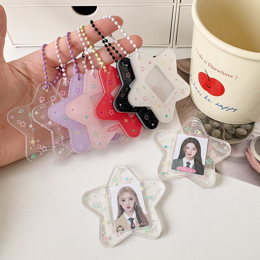 กรอบใส่การ์ด 1 นิ้ว รูปดาวห้าแฉกผงกลิตเตอร์ สไตล์น่ารักหวานอินสตาแกรม มาพร้อมพวงกุญแจ