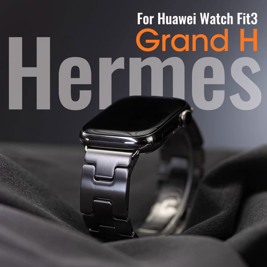 Hermes Grand H สายโลหะสแตนเลสสําหรับ Huawei Watch Fit 4 Pro สายโลหะที่ทนทานแข็งพร้อมเข็มกลัดพับเดิมสําหรับ Huawei Fit4 Fit3 เคสป้องกัน + ฟิล์มกระจก