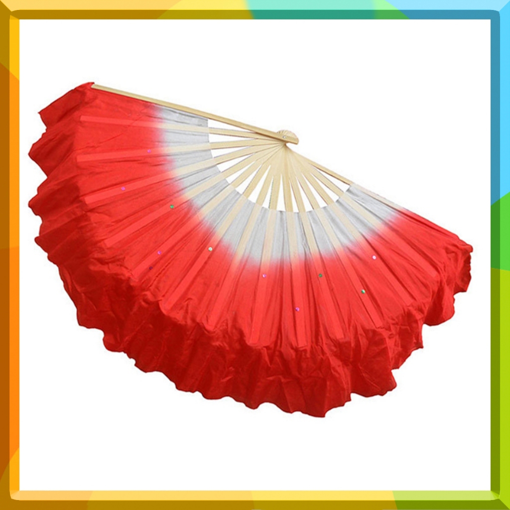 พัดลมผ้าไหมเต้นรําหน้าท้องขนาด 40 ซม | ผ้าคลุมสั้นไม้ไผ่ผ้าไหมแท้สําหรับผู้หญิง | สีไล่เฉดสี - รูปที่ 5