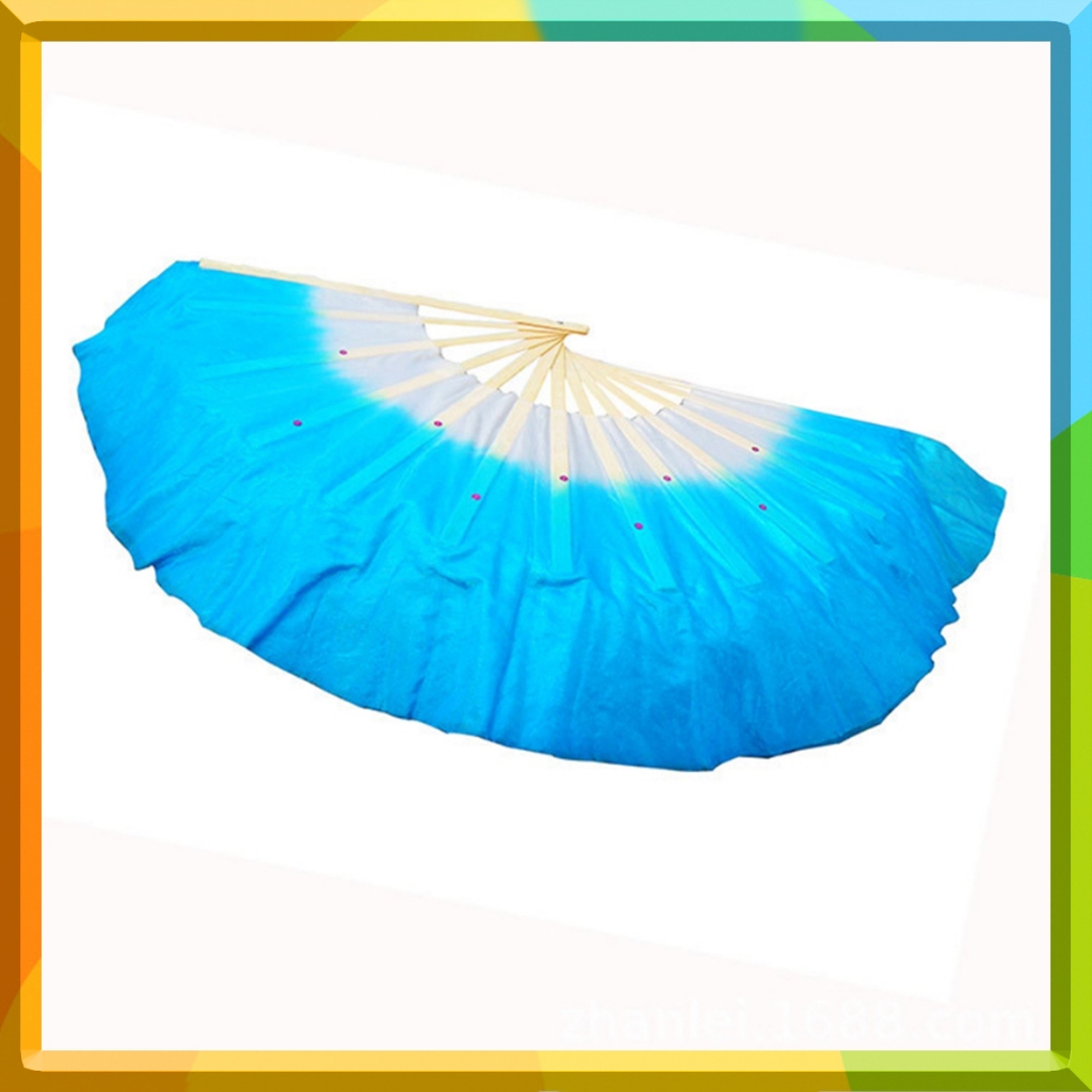 พัดลมผ้าไหมเต้นรําหน้าท้องขนาด 40 ซม | ผ้าคลุมสั้นไม้ไผ่ผ้าไหมแท้สําหรับผู้หญิง | สีไล่เฉดสี - รูปที่ 7