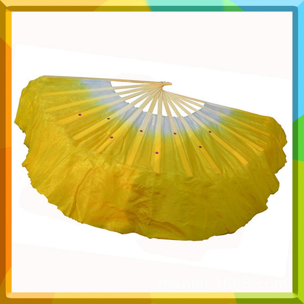 พัดลมผ้าไหมเต้นรําหน้าท้องขนาด 40 ซม | ผ้าคลุมสั้นไม้ไผ่ผ้าไหมแท้สําหรับผู้หญิง | สีไล่เฉดสี - รูปที่ 6