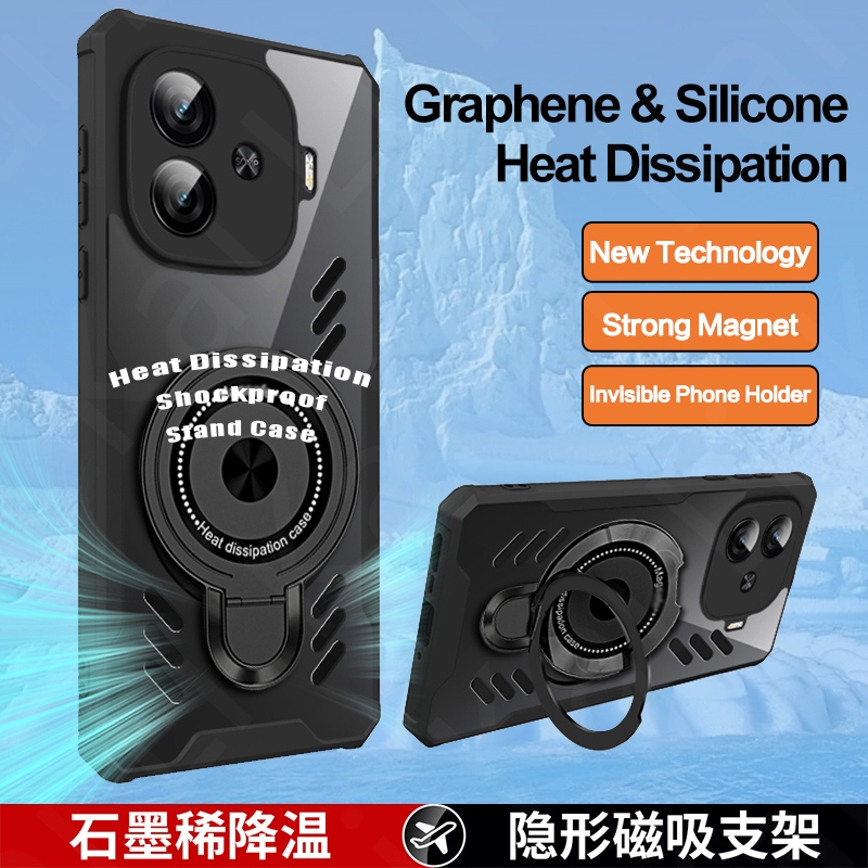 Graphene ซิลิโคนกระจายความร้อนเคสโทรศัพท์สําหรับ VIVO IQOO Z9 Z10 Turbo Plus Turbo + Z9X 5G เคสกันกระแทกผู้ถือแม่เหล็กโปร่งใสฝาครอบขาตั้งปลอก