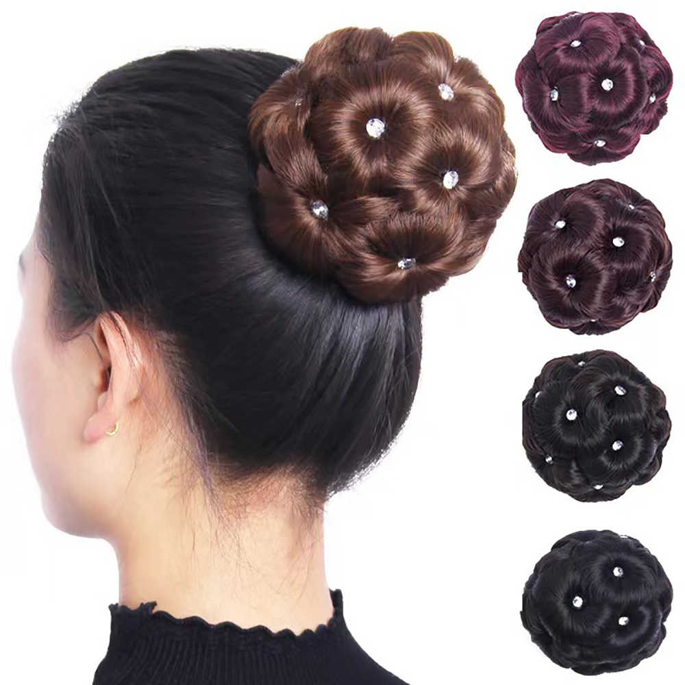 Natural Rhinestone Style Wig Bun Headband Flower Bud Hair Accessory Nine Flower Wigs Clip Hair Curler
