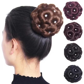 (จัดส่งในพื้นที่) ผู้หญิง Rhinestone วิกผมผม Bun Claw คลิปออกแบบ Fluffy Curly Hairpiece สะดวกผม Bun Maker สําหรับแฟชั่นทุกวัน Hairstyling