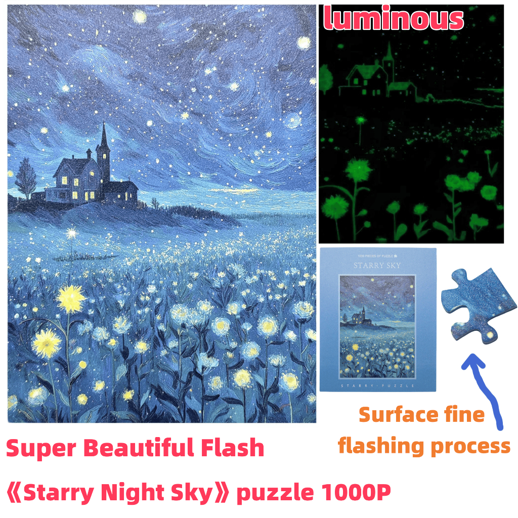 ปริศนาการ์ดสีน้ําเงิน 1,000 ชิ้น < Starlight Night Sky > ปริศนาเรืองแสงที่สร้างสรรค์พร้อมกระพริบละเอียด