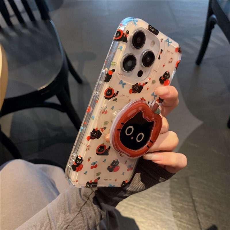 Iphone 16 Pro max 15 Pro max Fruit black cat pattern วัสดุ TPU กระบวนการ IMD เคสโทรศัพท์แม่เหล็ก