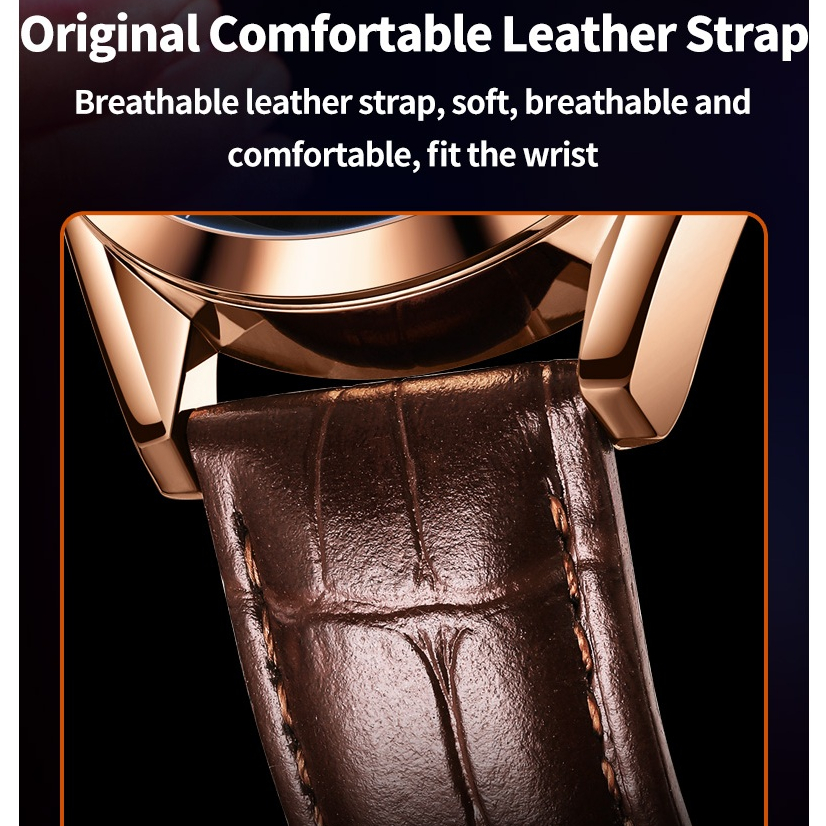 PLAYBOY นาฬิกาผู้ชาย กันน้ำได้ 100% สายหนัง แท้ แบรนด์ นาฬิกาข้อมือผู้ชาย สเตนเลส นาฬิกาชาย สีดำ 3042 - รูปที่ 5