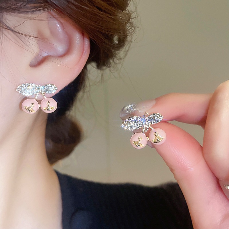 [Jewbeauty]เข็มเงินชุดเพชรหยดต่างหูเชอร์รี่ดาวเคราะห์ออกแบบน่ารักต่างหูแสงหรูหราความรู้สึกระดับสูงของต่างหูอารมณ์ผู้หญิง