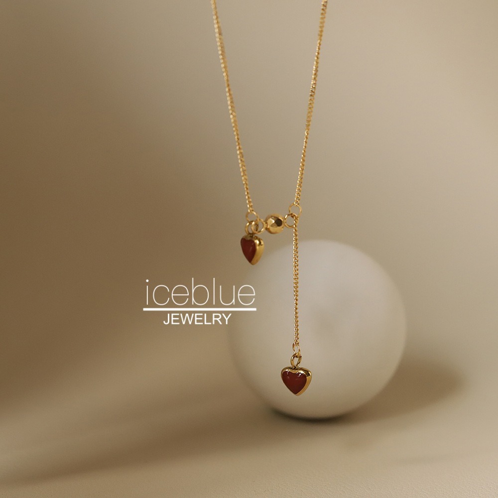 Iceblue-Red Heart-Shaped จี้สร้อยคอ 18K Gold Plated กันน้ํา Non Tarnish 316L สแตนเลสเครื่องประดับเหล็กไทเทเนียมสําหรับผู้หญิงผู้ชาย N31