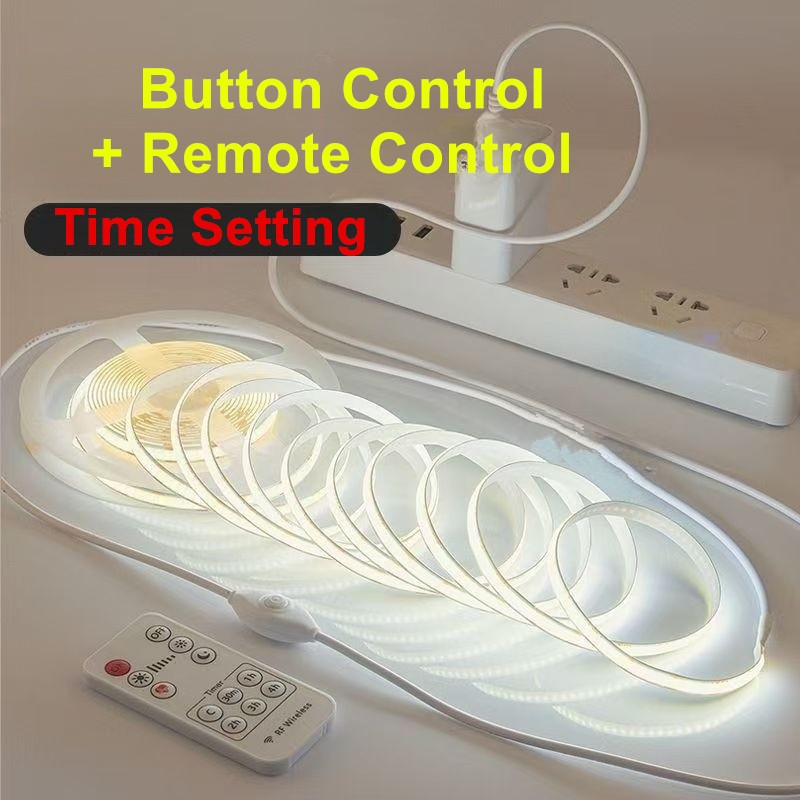 5v USB COB ไฟ LED Strip พร้อมสวิตช์ปุ่มและรีโมทคอนโทรล หรี่ไฟและการตั้งค่าเวลาได้ง่าย ใช้ตกแต่งบ้านและไฟเตียง & ไฟม่าน (9 สีให้คุณเลือก