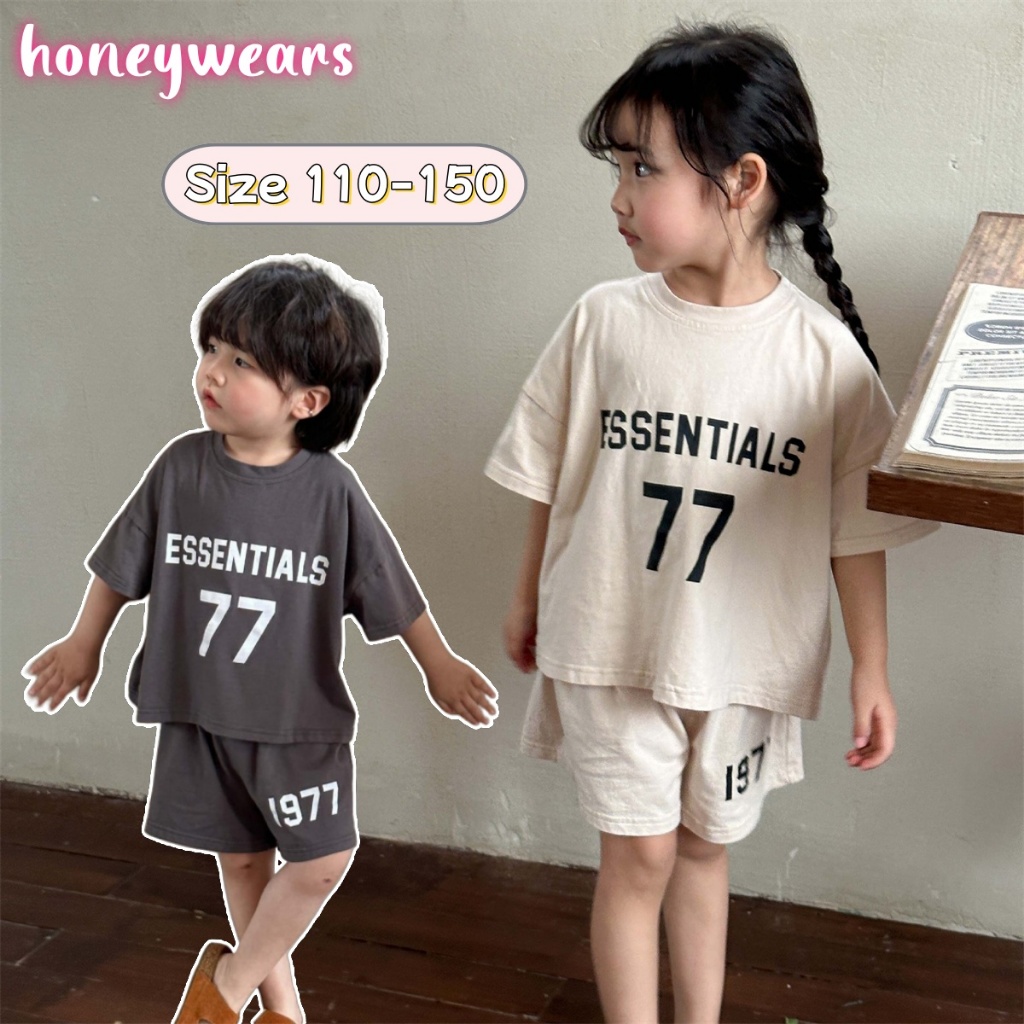 honeywears⚡️พร้อมส่ง⚡️ชุดเซตเด็กฤดูร้อน เสื้อแขนสั้น+กางเกงขาสั้น งานสกรีนลำลอง ผ้านุ่มใส่สบาย ไซส์ 110-150