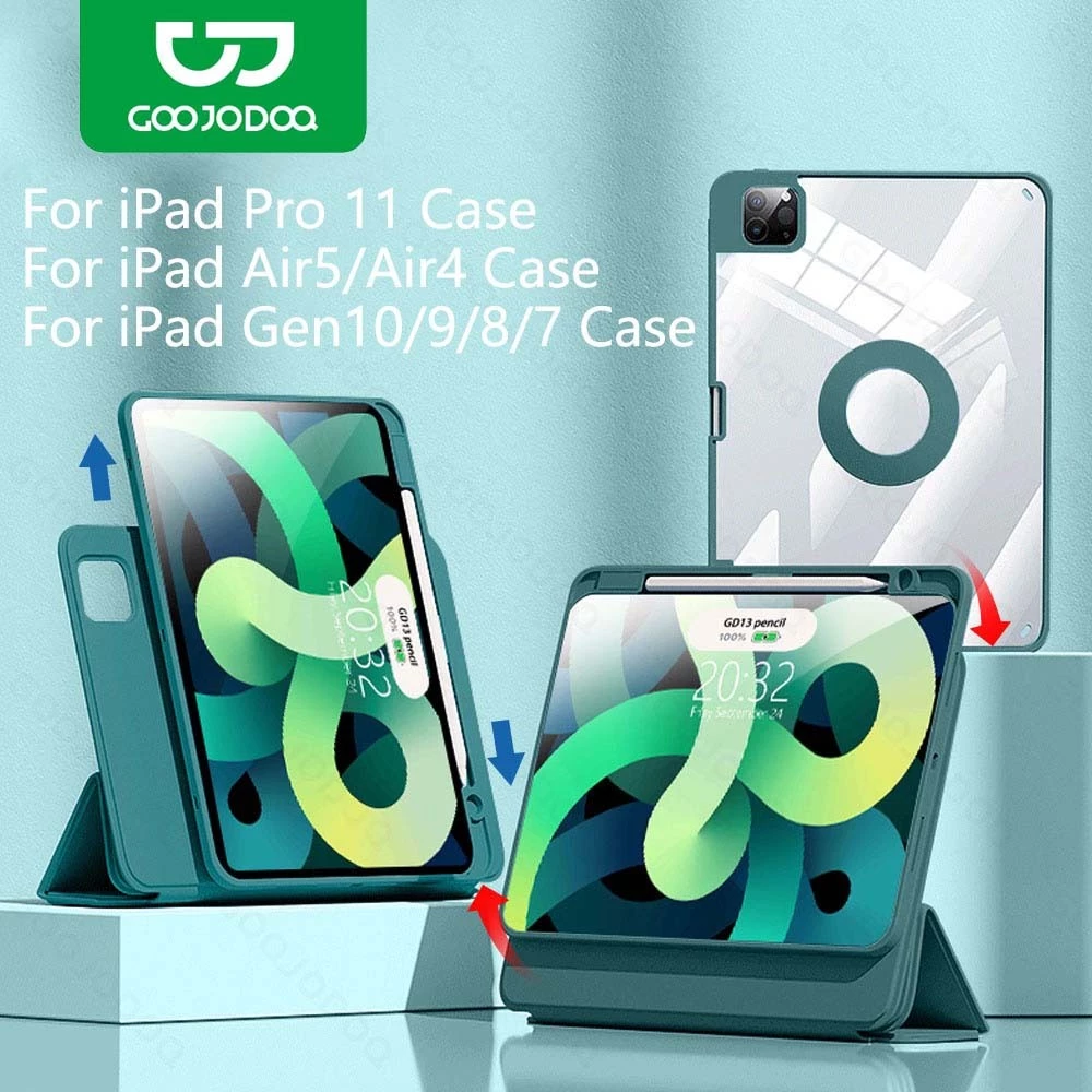 GOOJODOQ เคสไอแพด หมุนได้ 360 องศา พร้อมขาตั้งแม่เหล็ก สําหรับ for iPad Pro 11 Air5 Air4 Gen10 10.9 Gen9 8 7 10.2 Case Air 6 11 2024