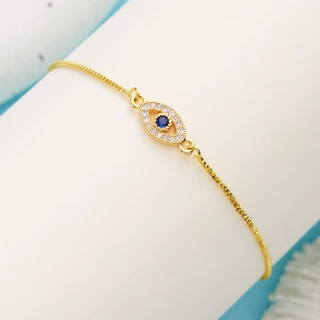 แฟชั่น Retro Blue Evil Eye Blessed สร้อยข้อมือ Lucky สร้อยข้อมือผู้หญิงเครื่องประดับวินเทจของขวัญปรับ 18 K Gold Plated