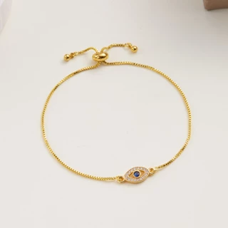 แฟชั่น Retro Blue Evil Eye Blessed สร้อยข้อมือ Lucky สร้อยข้อมือผู้หญิงเครื่องประดับวินเทจของขวัญปรับ 18 K Gold Plated